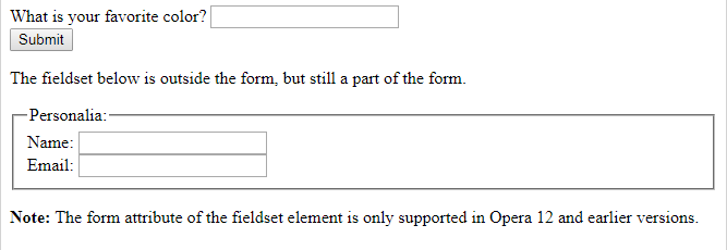 HTML form attribute fieldset element