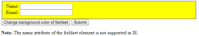 HTML name attribute fieldset element